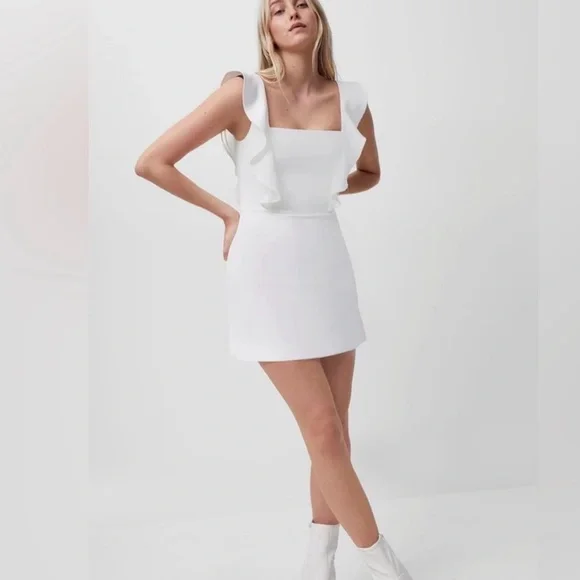 FRENCH CONNECTION Womens White Stretch Zippered Ruffled Trim At Shoulders size 6 - Picture 1 of 9